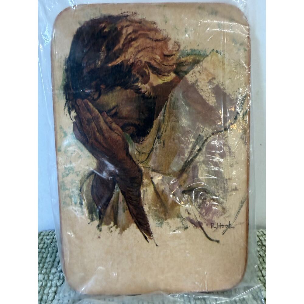 Vintage Jesus Praying Wall Plaque Wood Christian Religious Art Decor 6x9